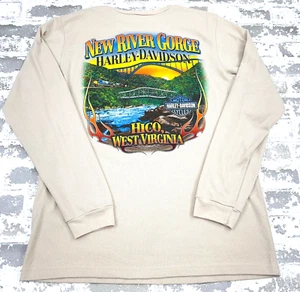 Vintage Harley Davidson Shirt Men Large Tan Tee Thermal Waffle Knit Henley Y2K - Picture 1 of 11