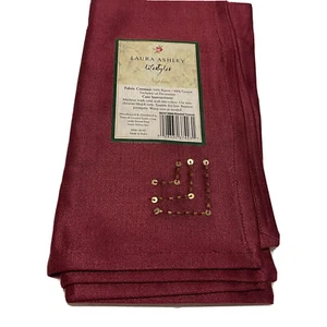 6 New Laura Ashley Beaded Christmas Dinner Napkins Cotton Burgundy Red Gold - Picture 1 of 6