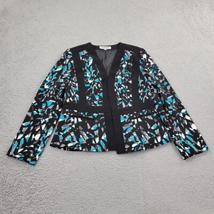 Kasper Blazer Womens 10 Blue Performance Geometric Open Front Long Sleeve - Picture 1 of 12