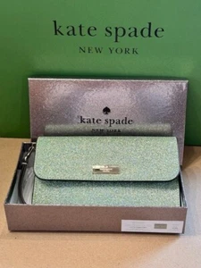 Kate Spade Kenzie Boxed Glitter Medium Flap Phone Wristlet Seawater Ocean KJ007 - Picture 1 of 5