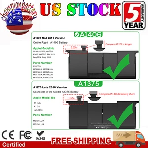 A1375 A1406 Battery for Apple MacBook Air 11" A1370 Late 2010 Mid 2011 A1465 - Picture 1 of 15