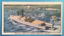 KELLOGG TRADE CARD SHIPS OF THE BRITISH NAVY ,ROYAL NAVYS NEW ASSAULT SHIP