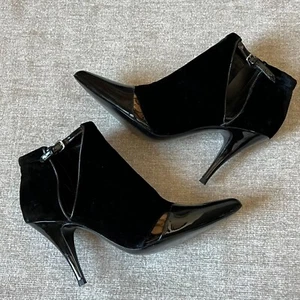 3.1 Phillip Lim Shoes Ankle Boot Womens 37.5 Black Velvet Patent Leather Booties - Picture 1 of 11