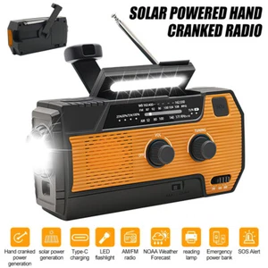 Emergency Solar Hand Crank Weather Radio 4000mAh Power Bank Charger Flash Light - Picture 1 of 15