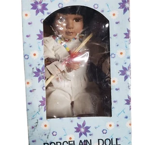 Vintage Porcelain Indian Boy Doll Beaded Necklace TomaHawk 10" - Picture 1 of 12