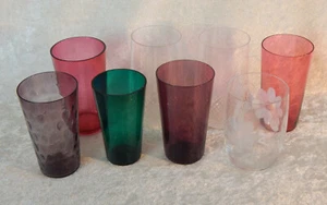 8 BLOWN JUICE GLASS TUMBLERS ANTIQUE VINTAGE POLKA DOT AMETHYST, CRANBERRY GREEN - Picture 1 of 8