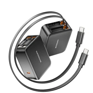 SUPERONE 62W Retractable Wall Charger with Dual Cables 3-Port USB C Charger B... - Photo 1 sur 7