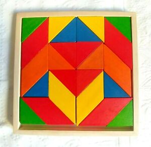 Bigjigs Wooden Classic Mosaic Geometric Puzzle 24 pieces in a Tray 20 x 20 cm