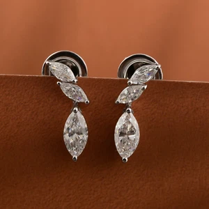 1.35 Ct Lab Grown CVD Marquise Diamond Stud Earrings 14k White Gold Jewelry Gift - Picture 1 of 7
