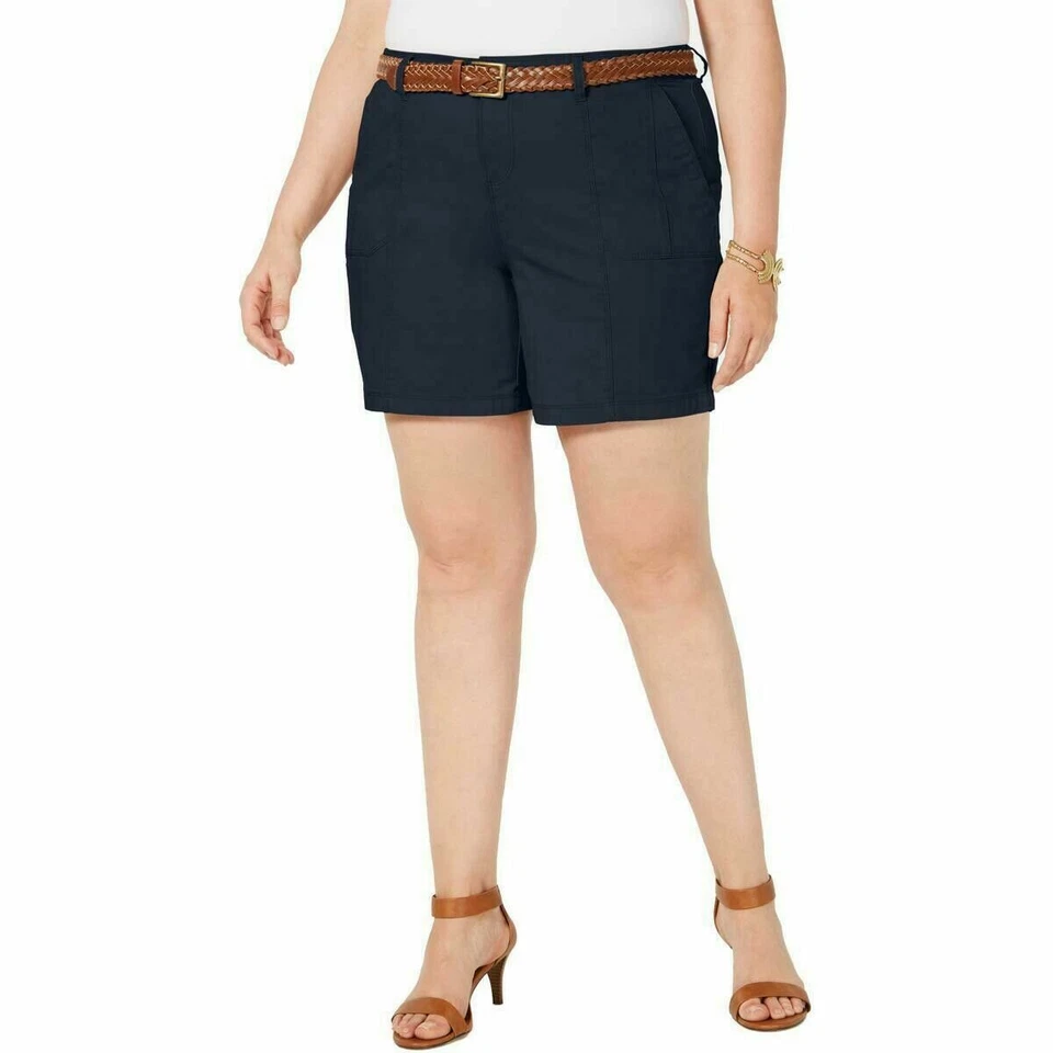 Style & Company Womens Black Belted Bermuda Shorts Plus Size 22w