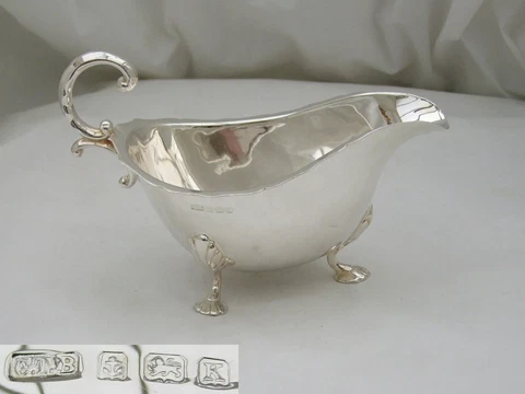 RARE GEORGE V HM STERLING SILVER SAUCE BOAT 8.0 oz Cover