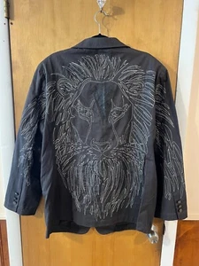 NWT Brooklyn Xpress Dark Grey Y2K Lion Embroidered Button Front Sport Jacket XL - Picture 1 of 8