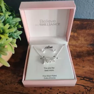 Mom Necklace Earrings Set New In Box Mother's Day Silver Plated Cubic Zirconia - Picture 1 of 4