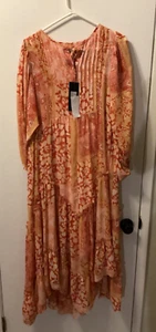 Maxi abito donna nuovo con etichetta "Talismano" rosso/arancio, maniche lunghe a sbuffo. Taglia L Reg. 198€ - Foto 1 di 2