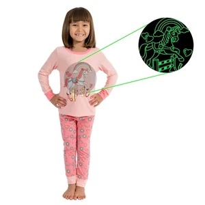 Little Jupiter Girl Pajamas with Glow in The Dark - Horse - Coral - Picture 1 of 7