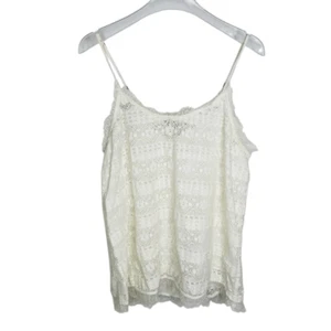 Blusa sin mangas Joie blanca de encaje a ganchillo talla grande romántica crema - Imagen 1 de 7
