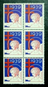 USA, 1939 Angel Christmas Seal Generic Block, i939 Shared Flaw, Seal#71, MNH - Bild 1 von 4