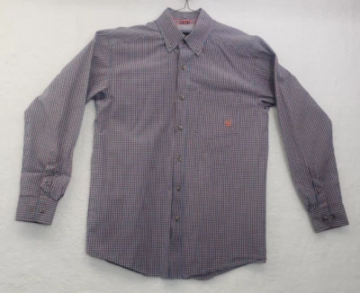 ARIAT SHIRT PRO SERIES LONG SLEEVE BUTTON DOWN Blue & Orange PLAID SMALL S/P EUC - Image 1 of 4