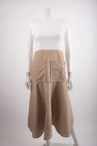 Zara Womens Midi A-line Dress Size M Khaki White Large Pockets 0264/465 NWT - Picture 1 of 6