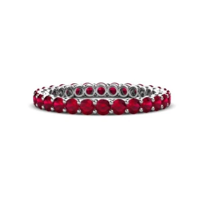 Sterling Silver 925 Ruby Brilliant-Cut Round 2.00mm Full Eternity Band Ring - Image 1 of 4