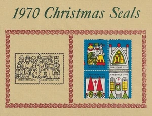 Christmas Seal Note Card Letterpress Printed from Original Die 1970 with Seals - Picture 1 of 1