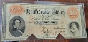 1861 $10 TEN DOLLARS CONFEDERATE STATES OF AMERICA. NOTE .@@ - Picture 1 of 2