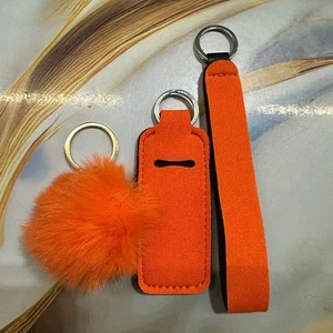 NEW keychain set lip balm holder & wristlet (5 inches) & pom pom - Picture 1 of 2