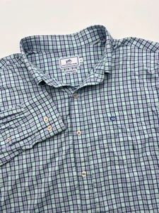 Southern Tide Performance Shirt Mens XL Aqua/Blue Stretch Gingham Plaid Preppy - Picture 1 of 12