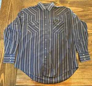 Plains Western Wear Hemd Herren L blau grau Streifen Perlen Druckknopf Cowboy Rodeo - Bild 1 von 5