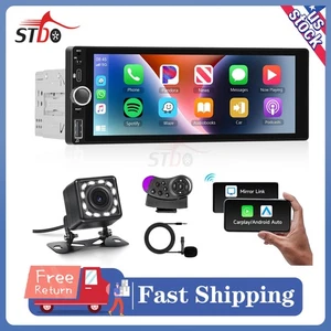 Estéreo de coche Din único con inalámbrico Apple CarPlay/Android automático, radio de coche azul... - Imagen 1 de 10
