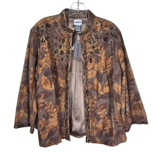Chicos Jacke mit Paillettenverzierung und Blättern Gr. L braun künstlerisch Thanksgiving eklektisch - Bild 1 von 13