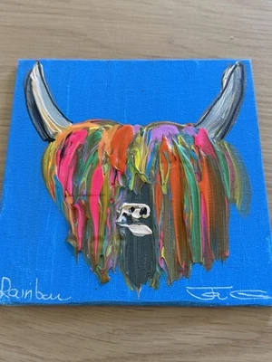 Highland Cow, "Hairy Coo",  Orig Art, 6 x 6 in, Acrylic Paint, Bought In Scotlan - Image 1 of 2