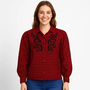 EUC Chaus Vintage rot & schwarz Hahnentritt Bluse - Größe S - 0519 - Bild 1 von 6