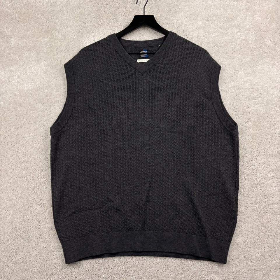 Callaway Sweater Vest Mens XL Gray Ribbed V Neck 100% Extra Fine Merino Wool - Image 1 of 4