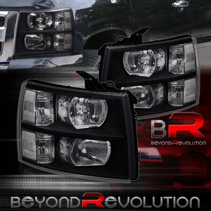 For 2007-2014 Silverado 1500 2500HD 3500HD Headlights Headlamps Pair Black Clear - Bild 1 von 5