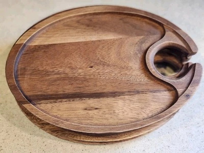 Set Of 5 Wine Glass Holder Appetizer Snack Oval Wood Tray Plates By NapaStyle  - Image 1 of 4