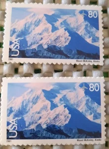 USPS C-137 MOUNT MCKINLEY ALASKA Two single, 80 cent airmail stamp MINT SA 2001 - Picture 1 of 2