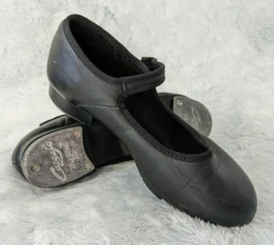 CAPEZIO WOMENS 4.5M 3800 BLACK LEATHER DANCE TELE TONE TAP ANKLE STRAP SHOE EUC - Picture 1 of 9