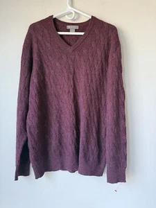 Daniel Cremieux 100% Alpaca V Neck Sweater Cable Knit Fisherman Sz L Burgundy - Picture 1 of 7
