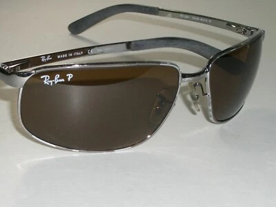 RAY BAN RB3221 62[]16 SLEEK BROWN POLARIZED GUNMETAL SPORT FLEX WRAPS SUNGLASSES - Image 1 of 4