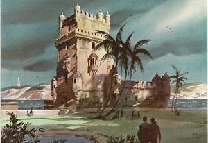 John Pike Watercolor Print - "Torre de Belem in Portugal" - Foto 1 di 1