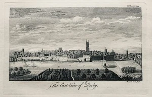 c1764 DERBYSHIRE Antique City Print A EAST VIEW OF DERBY by John Ryland - Picture 1 of 3