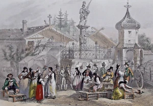 Ein Markt in Tirol...Originaler stahlstich..1859 - Bild 1 von 2