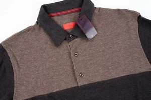 ISAIA Brown Color Block Polo Shirt Lightweight Cotton Long Sleeve Slim Fit M - Picture 1 of 5