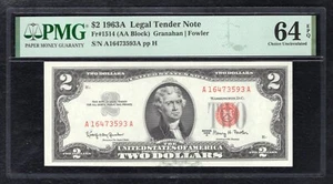FR. 1514 1963-A $2 LEGAL TENDER UNITED STATES NOTE PMG UNCIRCULATED-64EPQ (J) - Picture 1 of 2
