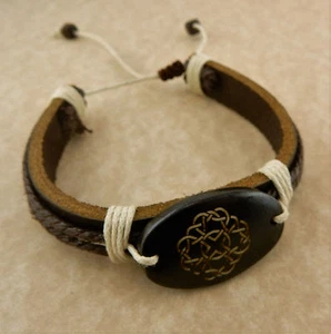 Adjustable Unisex Celtic Knot Leather bracelet Irish - Picture 1 of 3