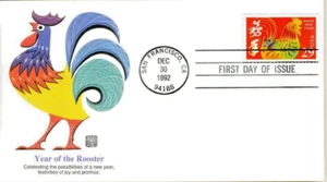 FDC US #2720 USA Year of the Roster 1992 29¢ Fleetwood Cache Envelope Bond Paper - Picture 1 of 1