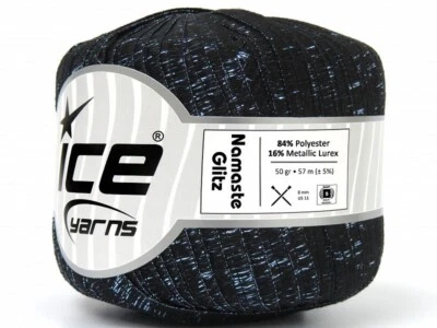 Пряжа Namaste Glitz Ribbon 80352 черная с синей металлической пряжей для льда 50 г 50 лет полный привод 1/4 дюйма - Изображение 1 из 3