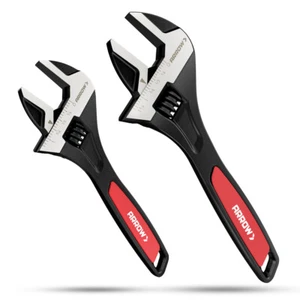 ARROW 2PC 8" 10" Adjustable Wrenches Inch/Metric Cr-V Steel Wide Jaw Black Oxide - Picture 1 of 9