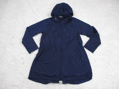 Athleta Windbreaker Womens Small Blue Hooded Jacket Metallic Vented Shiny Zipper - Image 1 of 4